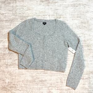 Beverly and Beck Womens XL gray Ribbed Long Sleeve Knit Sweater Cardigan Bow New